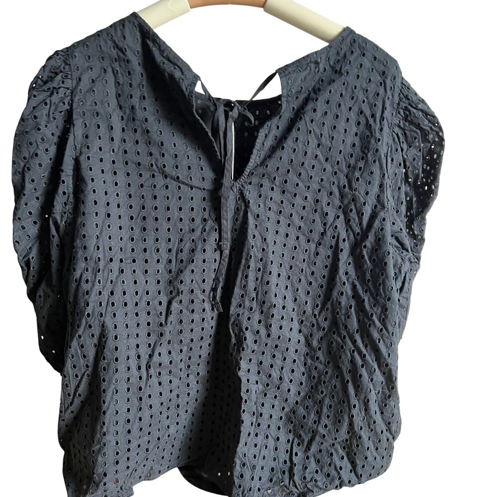 A New Day Women's Black Short Puff Sleeve Eyelet Top - Size XL - NWT